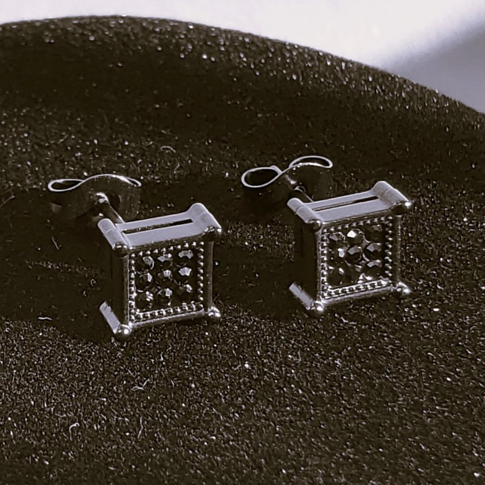 2ct Black Diamond Square Womens Stud Earrings Rhodium Silver Jewelry Studs 2 ct